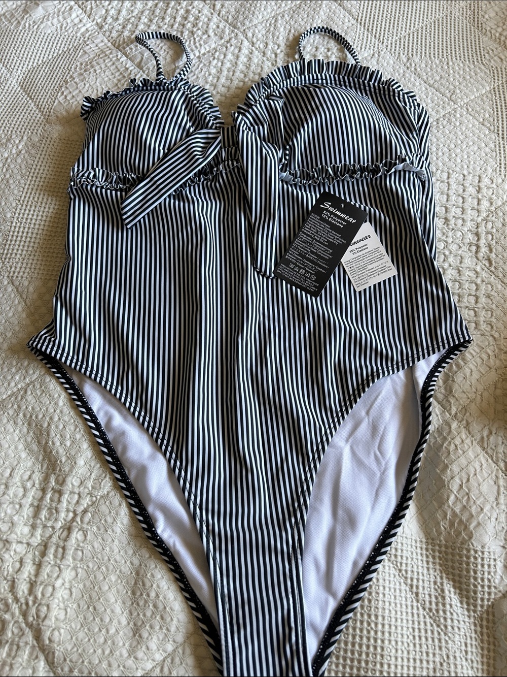 Striped Black & White ladies One-Piece Swimsuit - Classic Style